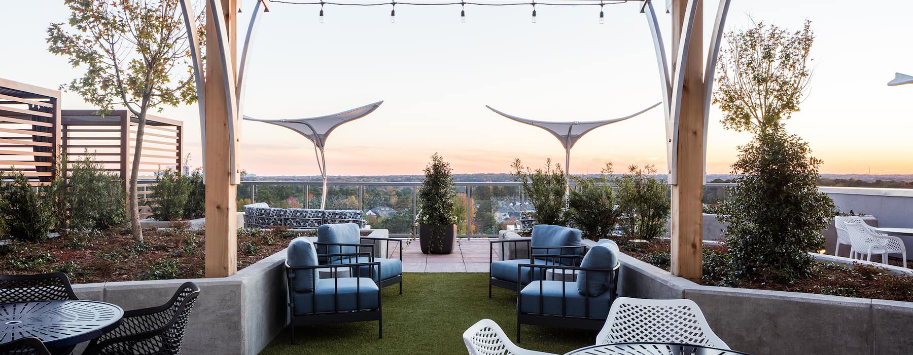 rooftop outdoor lounge area with great views and spacious seating