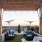 courtyard seating area on turf lawn at dusk
