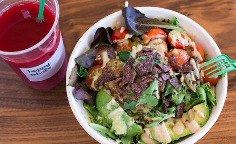 a smoothie and salad combo from Happy+Hale