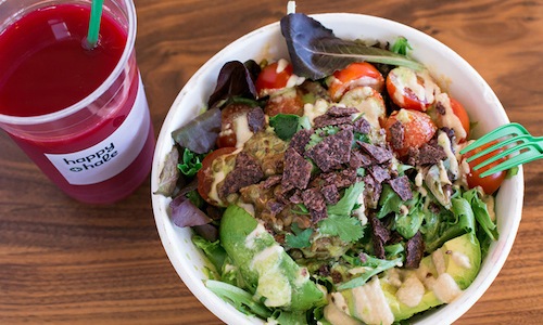 a smoothie and salad combo from Happy+Hale